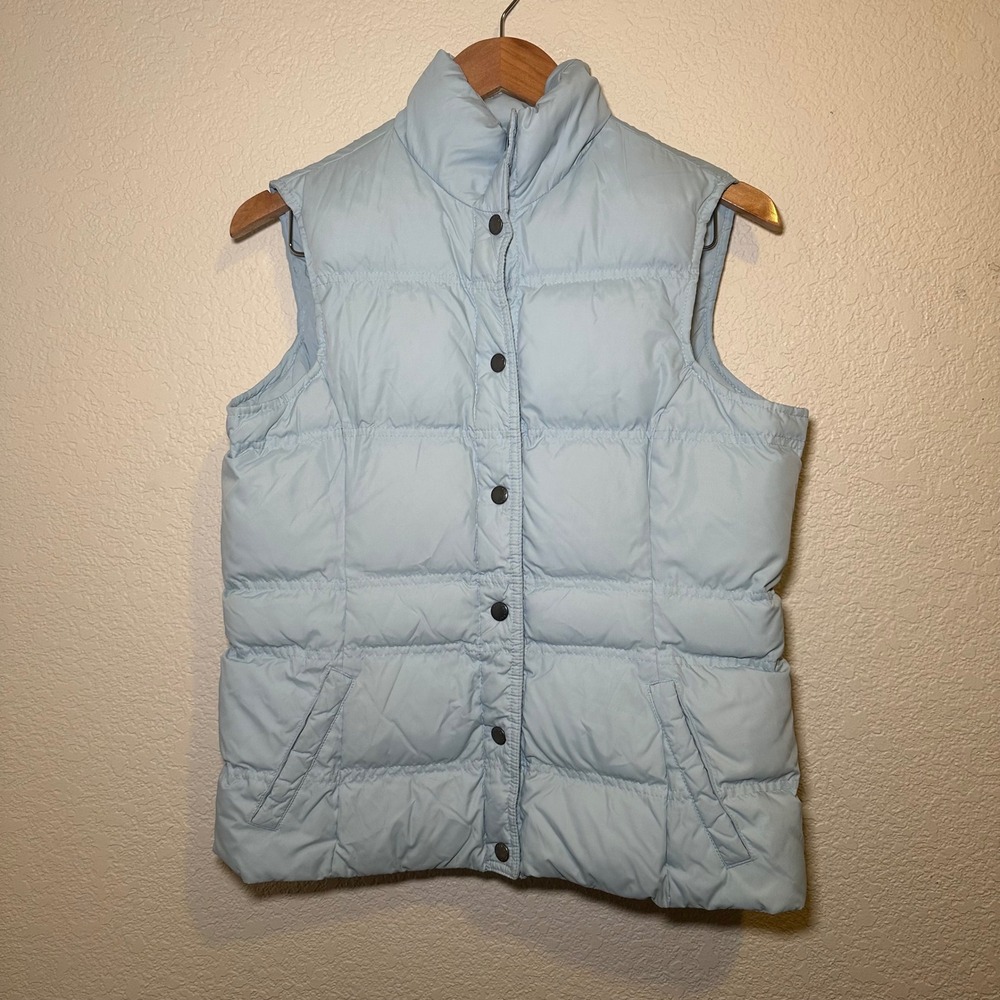 Lands' End Womens Small Puffer Vest Quilted Baby Blue‎ Down Filled Full Snap Up